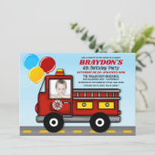 Invitation Modèle photo pompier fête d'anniversaire (Debout devant)