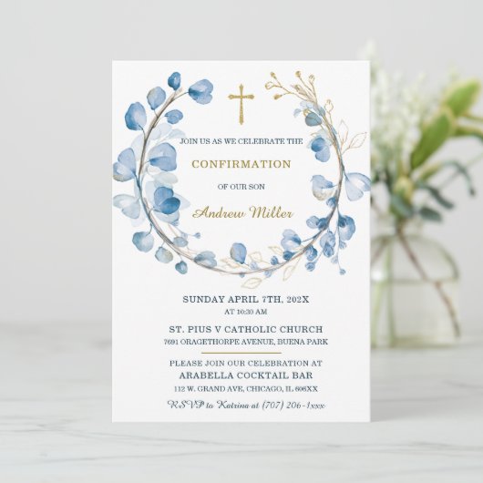 Invitation Modèle pour garçon de confirmation imprimable (Debout devant)