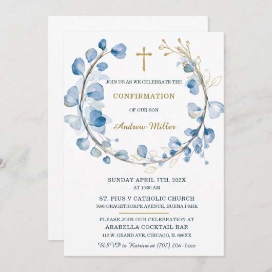 Invitation Modèle pour garçon de confirmation imprimable (Devant / Derrière)