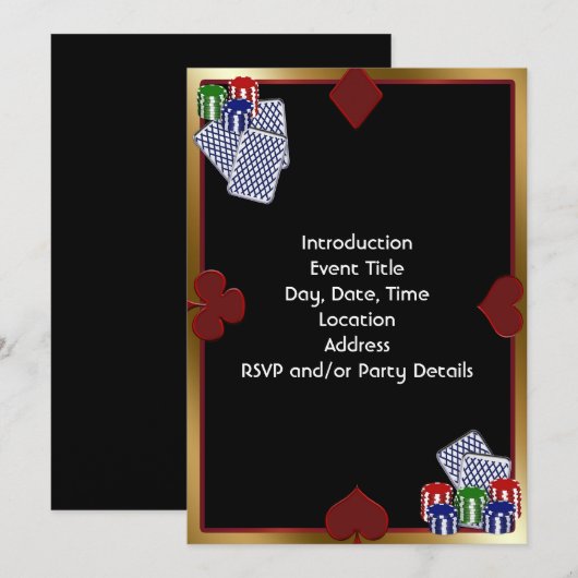 Invitation modèle pour soirée poker (Devant / Derrière)