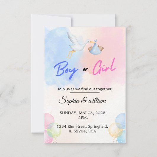 Invitation modèle pour une fête de révélation du s (Devant)