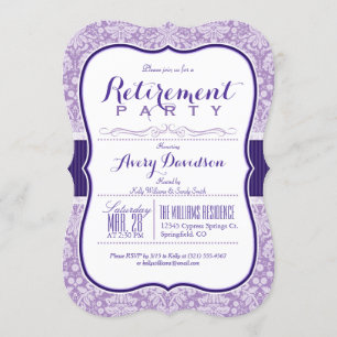 Invitation Modèle pourpre damassé; Élégant parti de retraite