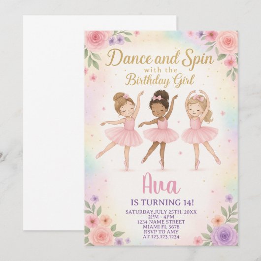 Invitation Modèle Princesse de ballet sur mesure (Devant / Derrière)