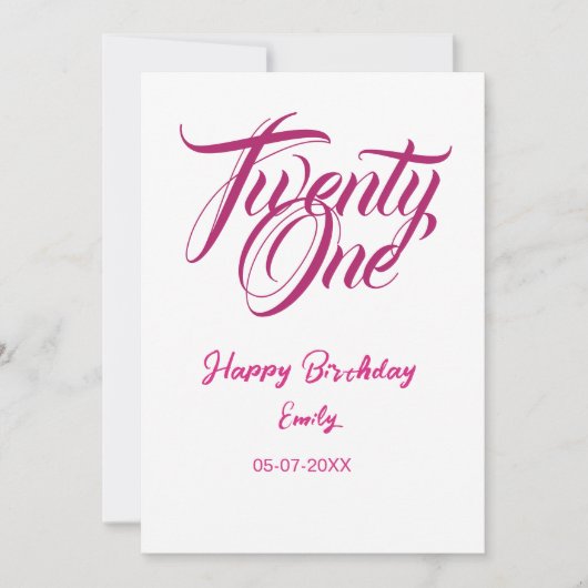 Invitation modèle rose pour 21e anniversaire avec nom date an (Devant)