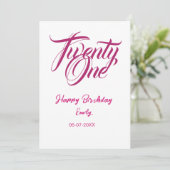 Invitation modèle rose pour 21e anniversaire avec nom date an (Debout devant)