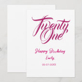 Invitation modèle rose pour 21e anniversaire avec nom date an (Devant / Derrière)