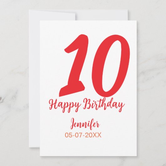 Invitation modèle rouge 10e anniversaire nom date année  (Devant)