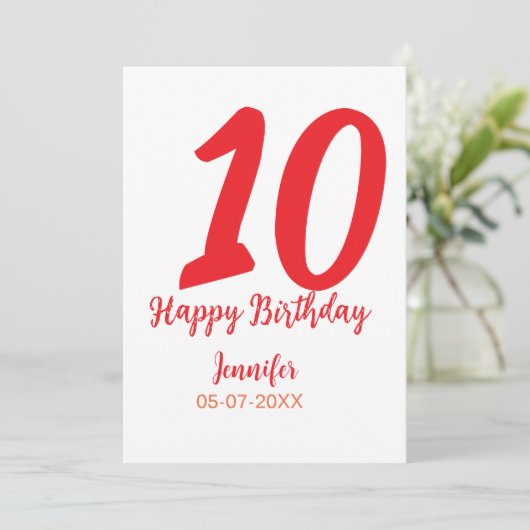 Invitation modèle rouge 10e anniversaire nom date année  (Debout devant)