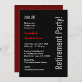 Invitation Modèle rouge blanc de RETRAITE de noir moderne de (Devant / Derrière)