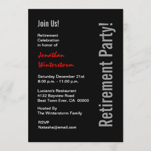 Invitation Modèle rouge blanc de RETRAITE de noir moderne de