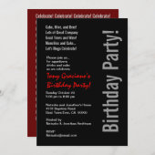 Invitation Modèle rouge noir blanc d'anniversaire moderne (Devant / Derrière)