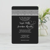 Invitation Modèle Silver Grey et Black Mariage damassé V07 (Debout devant)