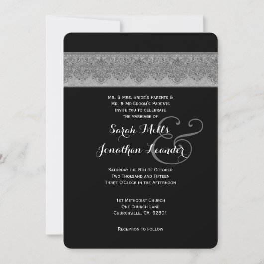 Invitation Modèle Silver Grey et Black Mariage damassé V07 (Devant)