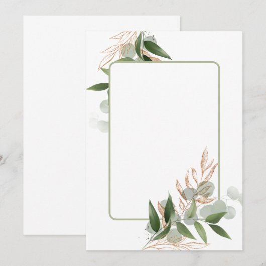 Invitation Modèle vierge avec spray de feuilles vert olive (Devant / Derrière)