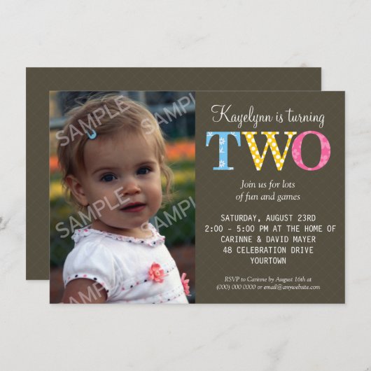 Invitation modelée de fête d'anniversaire deux (Devant / Derrière)