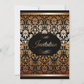 Invitation Modèles de fête en Damas cuivre or et noir (Devant)
