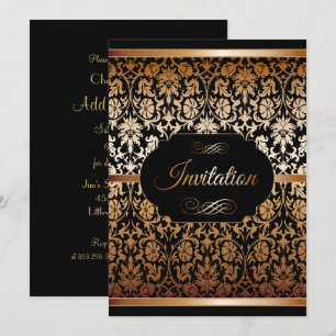 Invitation Modèles de fête en Damas or cuivre et noir