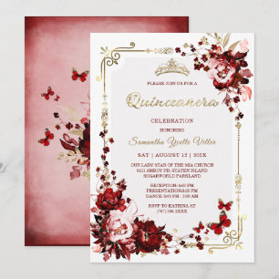 Invitation Modèles de Quinceanera Bourgogne et Or