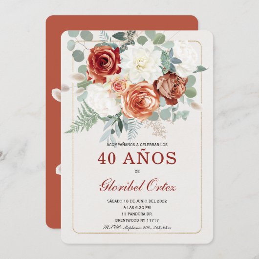 Invitation Modèles d'invitations d'anniversaire ESPAGNOL rust (Devant / Derrière)