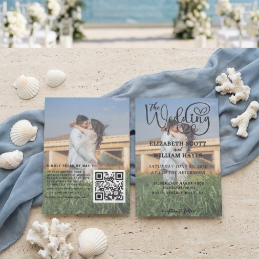 Invitation Modern 2 Photo QR Code Romantic Script Wedding