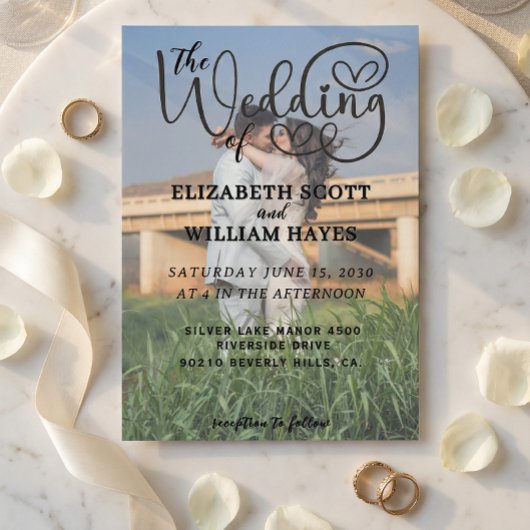 Invitation Modern 2 Photo QR Code Romantic Script Wedding
