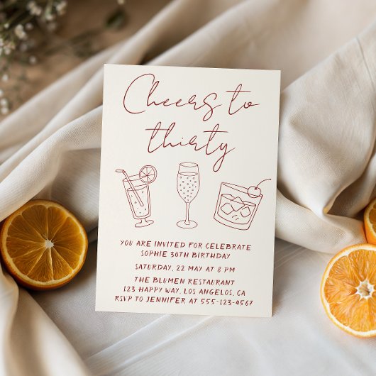 Invitation Modern 30th Cheers to Thirty Cocktail Birthday 