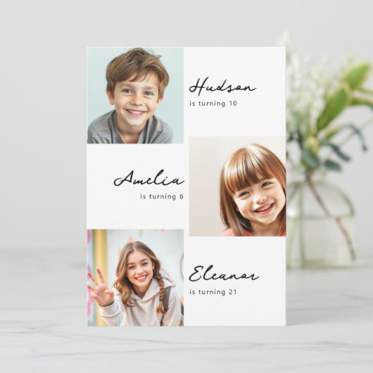 Invitation Modern 3 Photo Collage Jeu d'anniversaire conjoint (Debout devant)