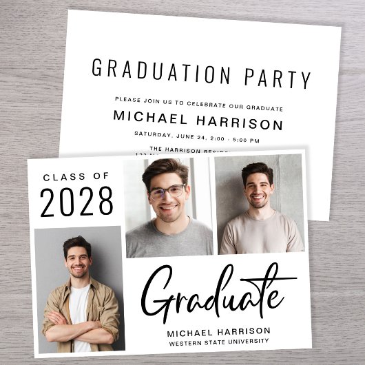 Invitation Modern 3 Photo Graduation Party