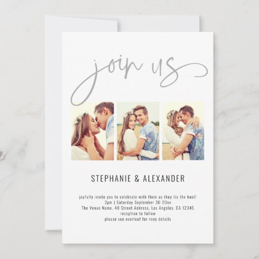 Invitation Modern 3 Photos Rejoignez-nous Script Mariage (Devant)