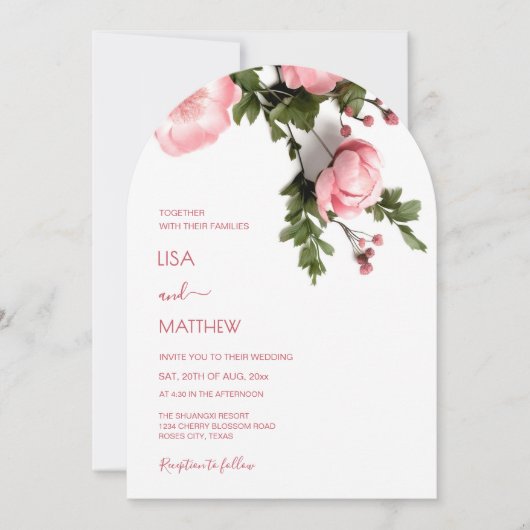 Invitation  Modern 3D Roses Wildflowers Wedding (Devant)