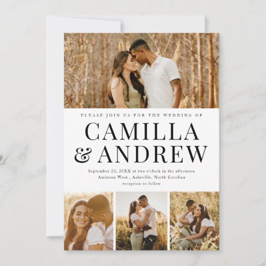 Invitation Modern 4 Photo Collage Mariage élégant (Devant)