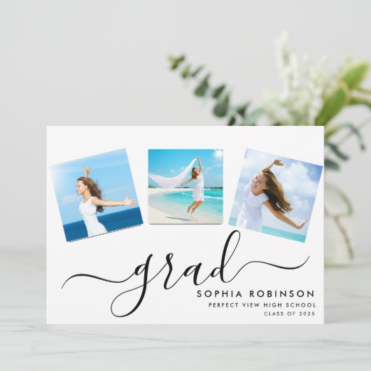 Invitation Modern 4 Photo Collage Script Graduation Party (Debout devant)