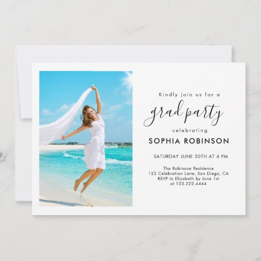 Invitation Modern 4 Photo Collage Script Graduation Party (Dos)
