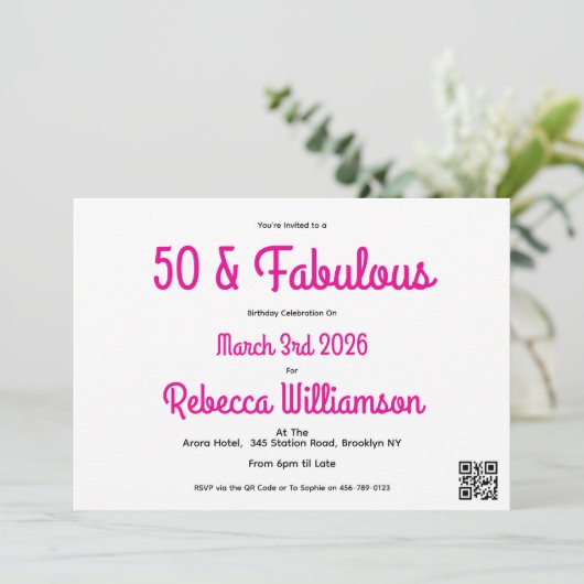 Invitation Modern 50 and Fabulous Pink 50th Birthday (Debout devant)