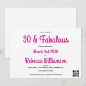Invitation Modern 50 and Fabulous Pink 50th Birthday (Devant / Derrière)