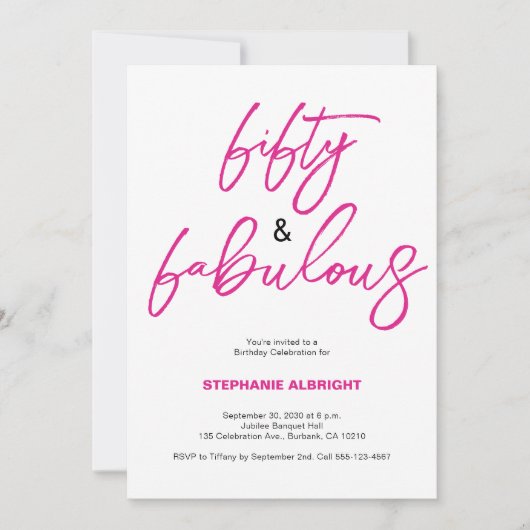 Invitation Modern 50 and Fabulous Pink 50th Birthday Party (Devant)