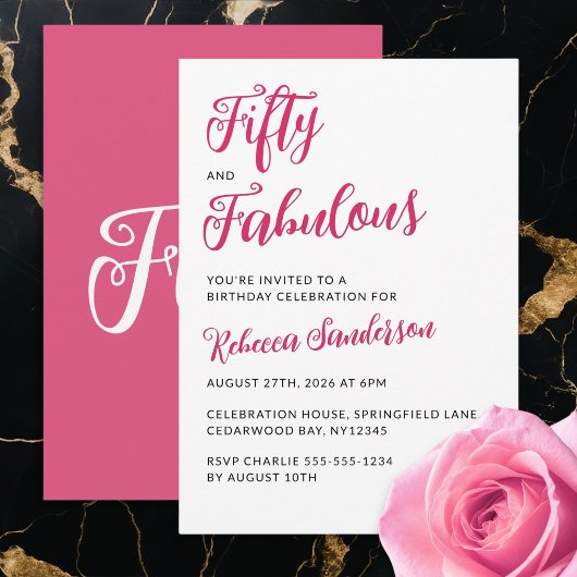 Invitation Modern 50 and Fabulous Pink 50th Birthday Party