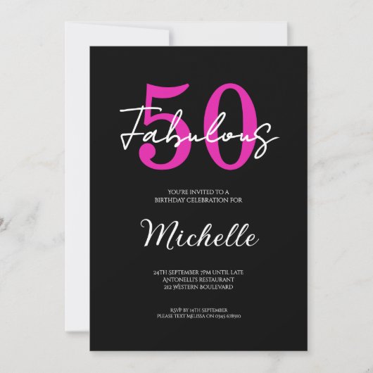Invitation Modern 50th Birthday 50 and Fabulous Party (Devant)