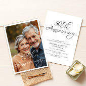 Invitation Modern 50th Wedding Anniversary Black Script Photo