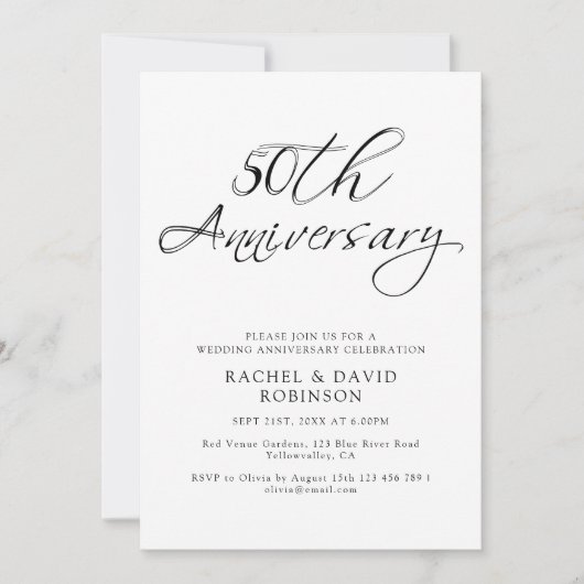 Invitation Modern 50th Wedding Anniversary Black Script Photo (Devant)