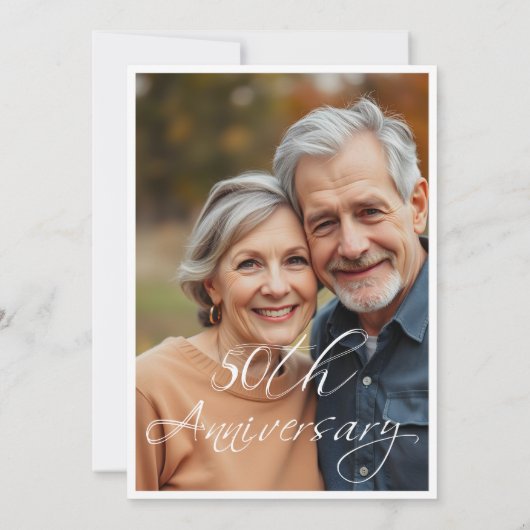 Invitation Modern 50th Wedding Anniversary Black Script Photo (Dos)