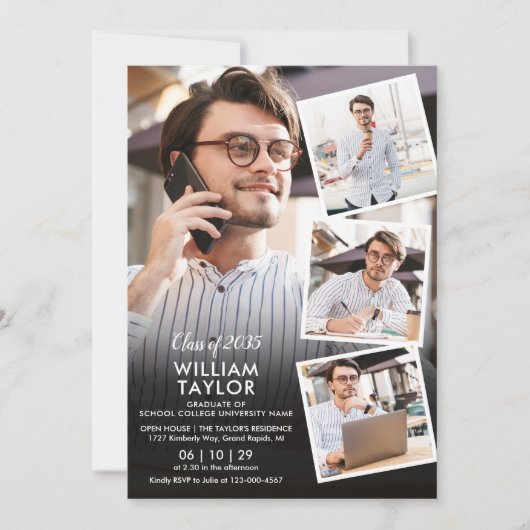 Invitation Modern 5 Photo Collage de la fête de graduation (Devant)