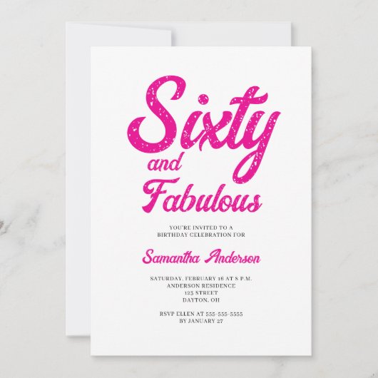 Invitation Modern 60 and Fabulous Pink 60th Birthday Party (Devant)