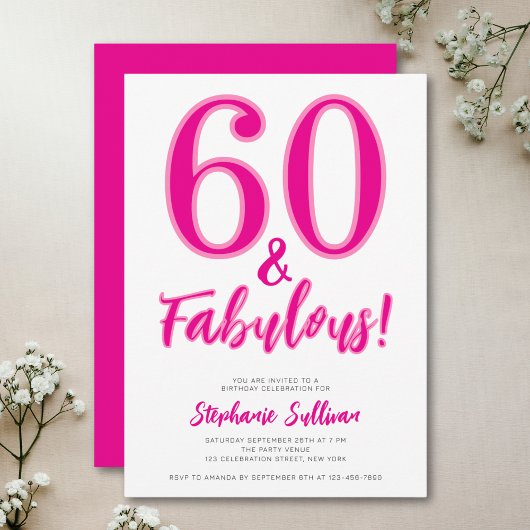 Invitation Modern 60 and Fabulous Pink 60th Birthday Party