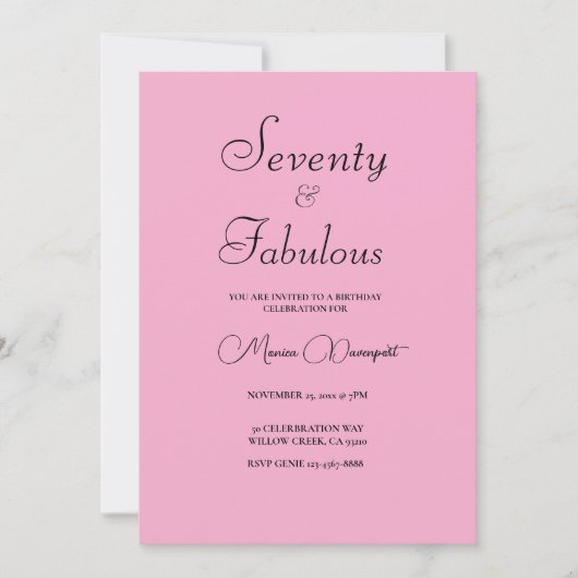 Invitation Modern 70 and Fabulous Pink 70th Birthday Party (Devant)