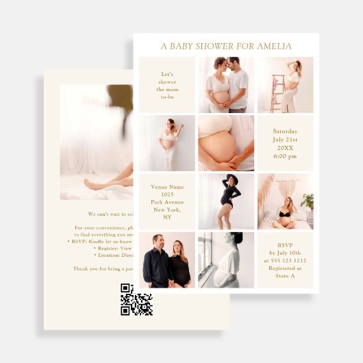 Invitation Modern 9 Photo Collage White Ivory Baby Shower