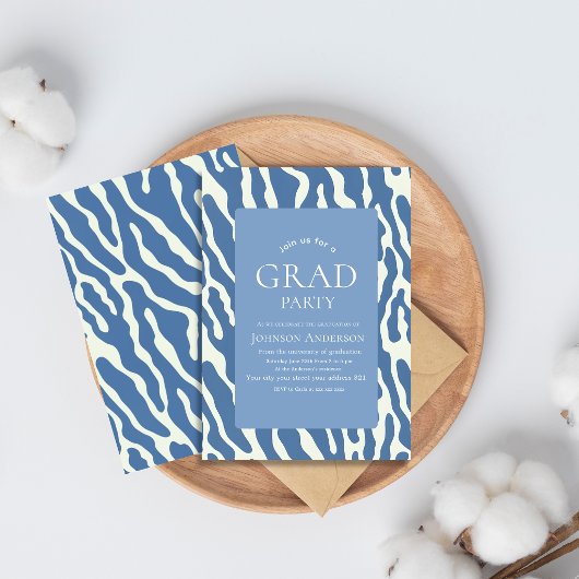 Invitation Modern abstract Blue & Cream Pattern graduation