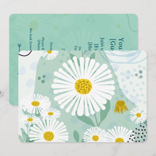 Invitation Modern Abstract Botanical Seaside Daisy (Devant / Derrière)