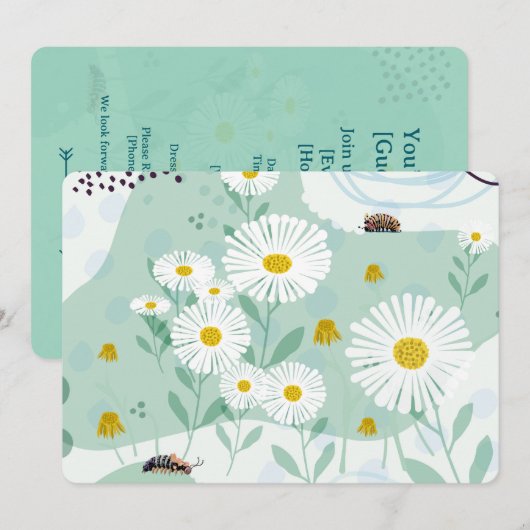 Invitation Modern Abstract Botanical Seaside Daisy (Devant / Derrière)