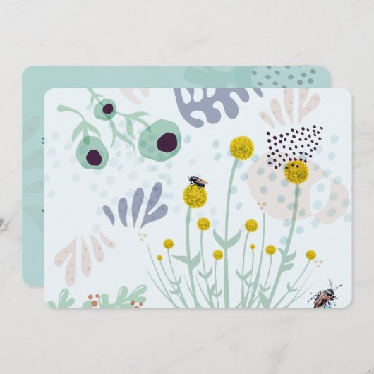 Invitation Modern Abstract Botanical Yellow Billy Button (Devant / Derrière)